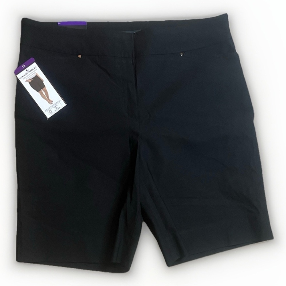 NWT Hilary Radley Women's Black Bermuda Shorts Tummy Control sz 14